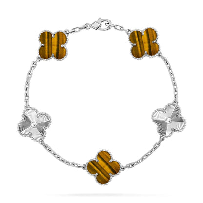 [RAFFINE] CLOVER 5 MOTIFS TIGER EYE BRACELET COLLECTION