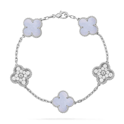 [RAFFINE] CLOVER 5 MOTIF PURPLE CHALCEDONY BRACELET COLLECTION