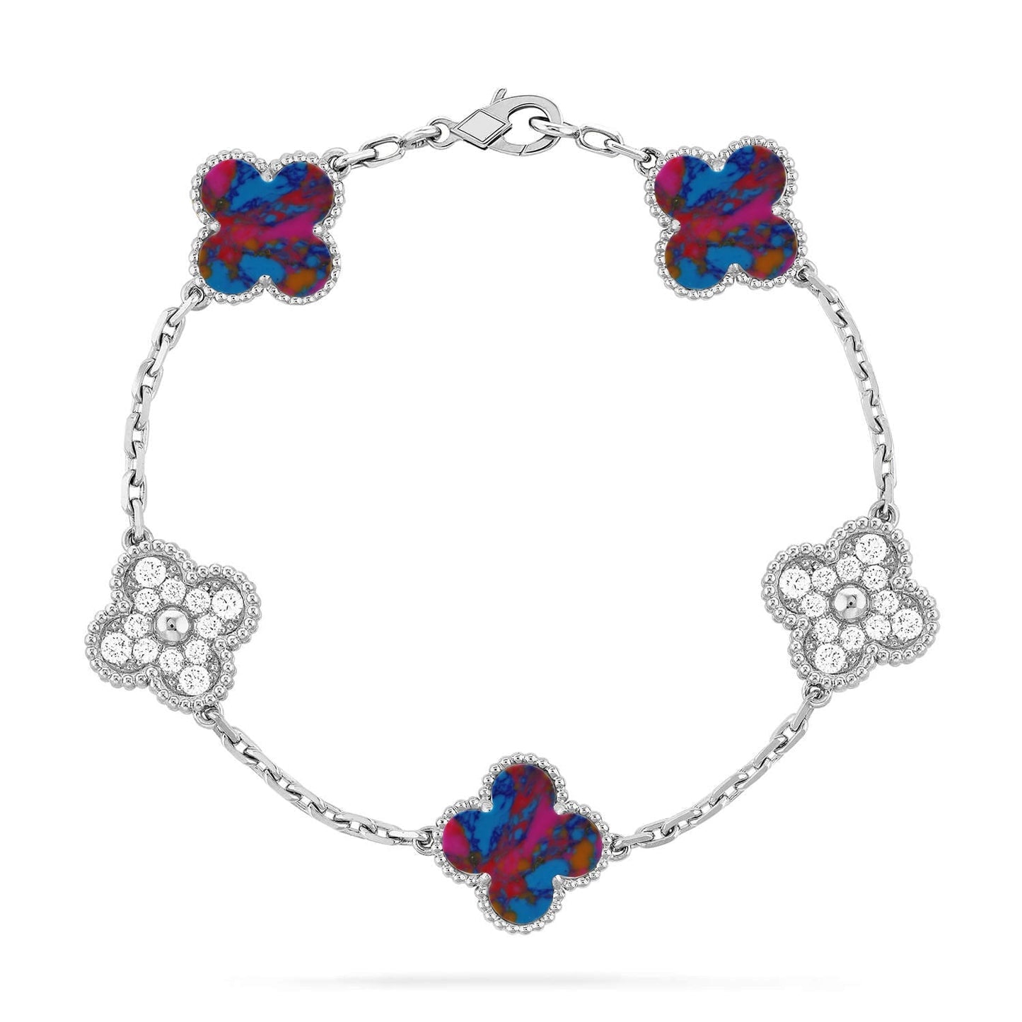 [RAFFINE]CLOVER 5 MOTIF COLOR GEMSTONES BRACELET COLLECTION