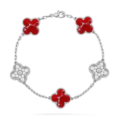 [RAFFINE]CLOVER 5 MOTIF RED PATTERN BRACELET COLLECTION