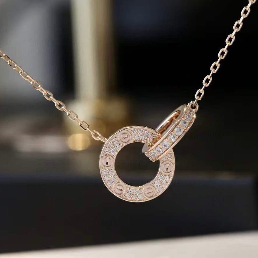 [RAFFINE]LOVE 7.6MM NECKLACE ROSE GOLD AND SILVER  FULL DIAMOND