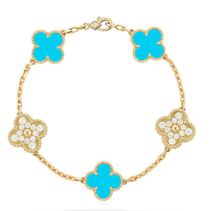 [RAFFINE] CLOVER 5 MOTIF TURQUOISE BRACELET COLLECTION