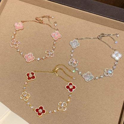 [RAFFINE]CLOVER 5 MOTIF PINK BLUE RED WHITE BRACELET