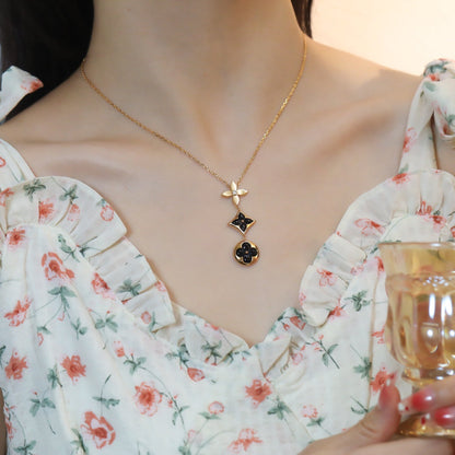 [RAFFINE]STAR AND SUN ONYX PINK GOLD NECKLACE
