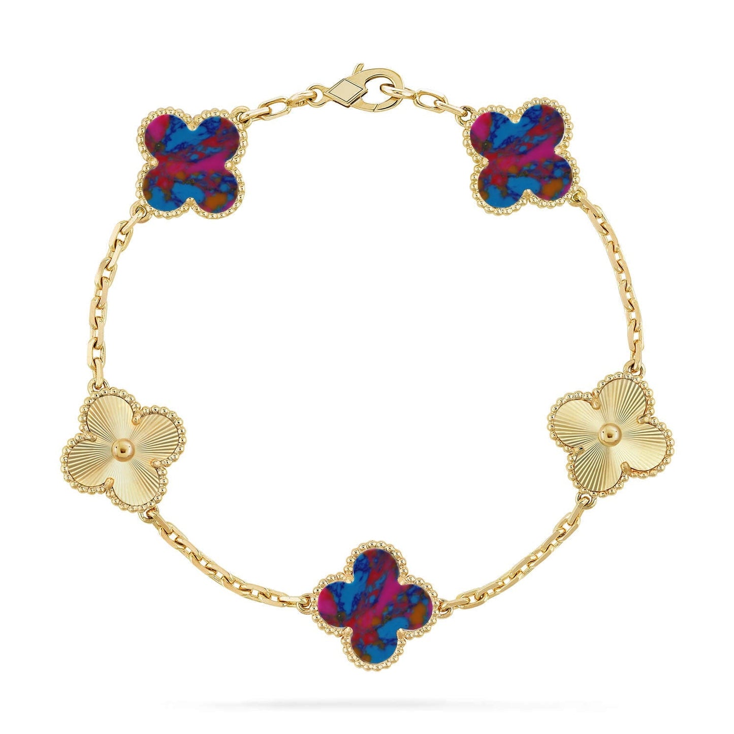 [RAFFINE]CLOVER 5 MOTIF COLOR GEMSTONES BRACELET COLLECTION