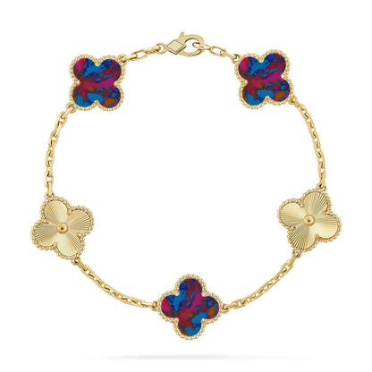 [RAFFINE]CLOVER 5 MOTIF COLOR GEMSTONES BRACELET COLLECTION