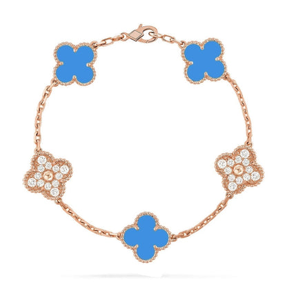 [RAFFINE] CLOVER 5 MOTIF BLUE AGATE BRACELET COLLECTION