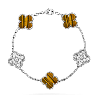 [RAFFINE] CLOVER 5 MOTIFS TIGER EYE BRACELET COLLECTION