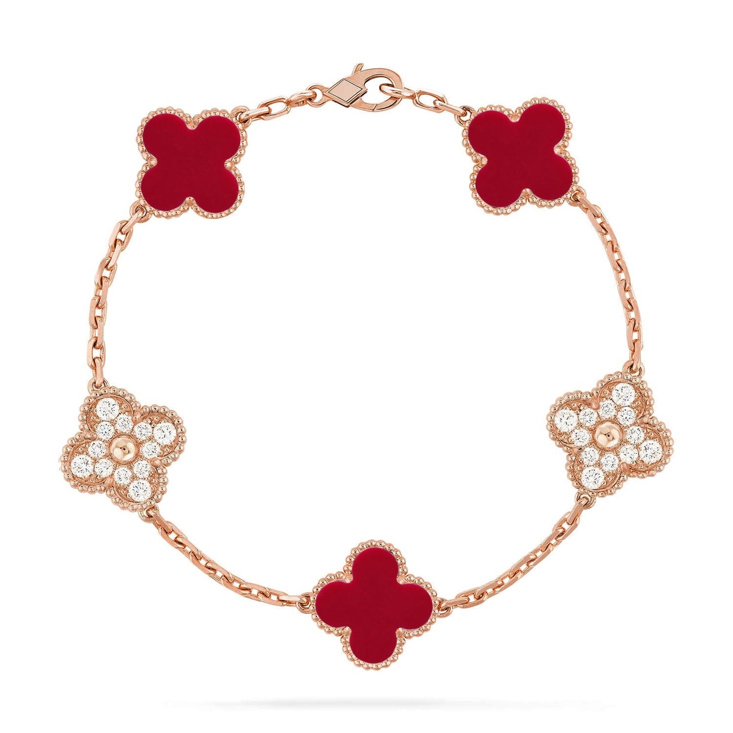 [RAFFINE] CLOVER 5 MOTIF RED CORNELIAN BRACELET COLLECTION