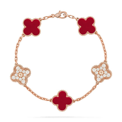 [RAFFINE] CLOVER 5 MOTIF RED CORNELIAN BRACELET COLLECTION