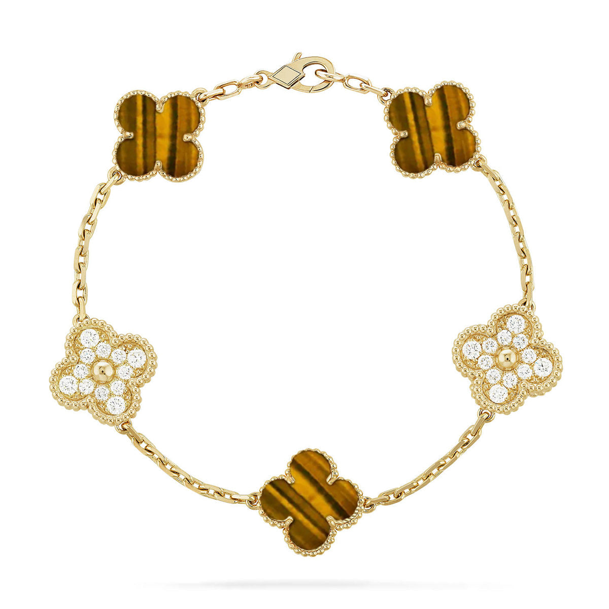 [RAFFINE] CLOVER 5 MOTIFS TIGER EYE BRACELET COLLECTION