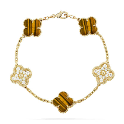 [RAFFINE] CLOVER 5 MOTIFS TIGER EYE BRACELET COLLECTION