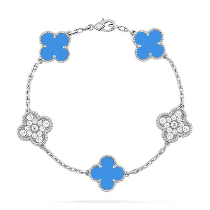 [RAFFINE] CLOVER 5 MOTIF BLUE AGATE BRACELET COLLECTION
