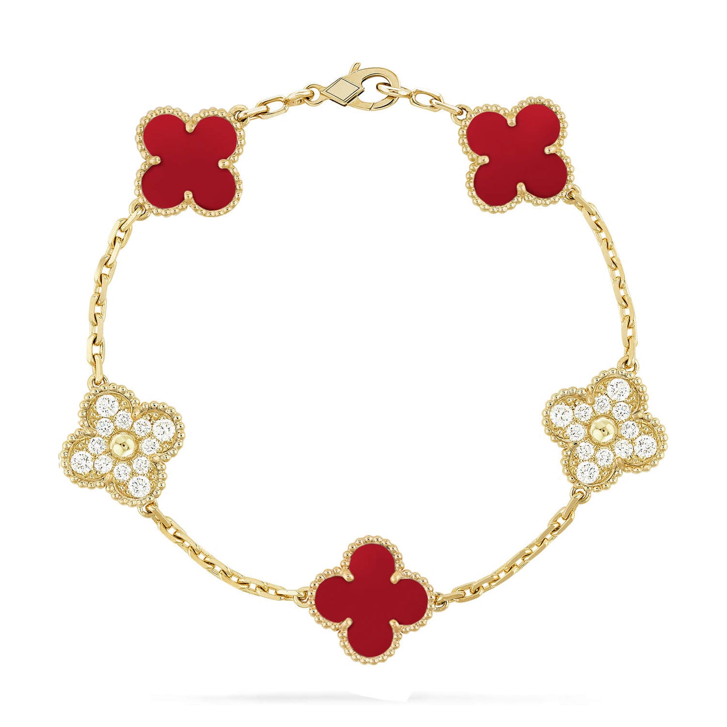 [RAFFINE] CLOVER 5 MOTIF RED CORNELIAN BRACELET COLLECTION