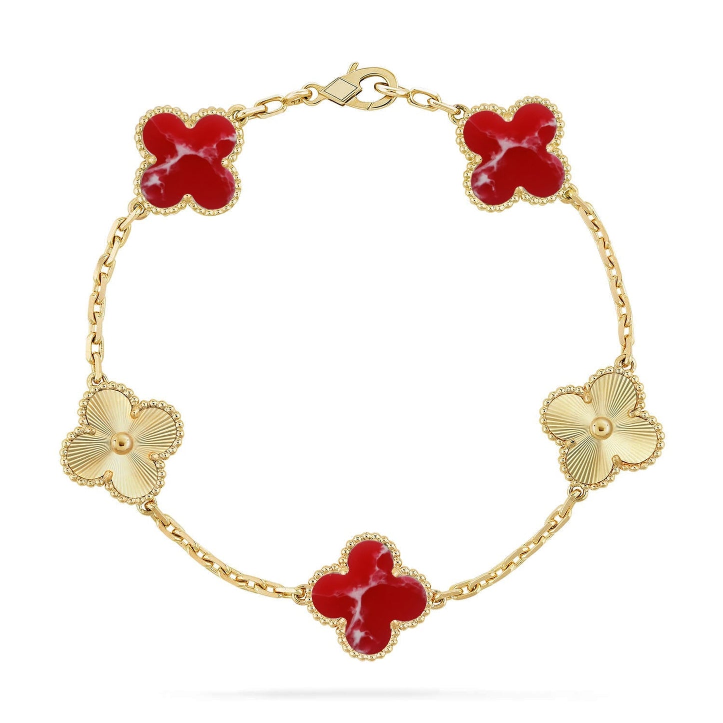 [RAFFINE]CLOVER 5 MOTIF RED PATTERN BRACELET COLLECTION