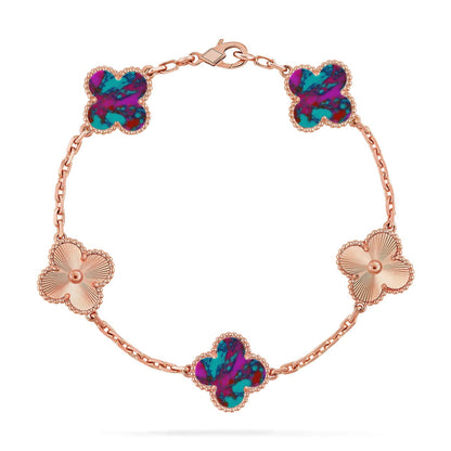 [RAFFINE]CLOVER 5 MOTIF COLOR GEMSTONES BRACELET COLLECTION