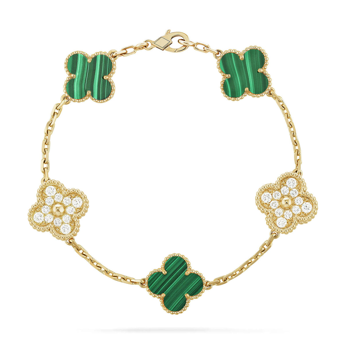 [RAFFINE] CLOVER 5 MOTIF MALACHITE BRACELET COLLECTION