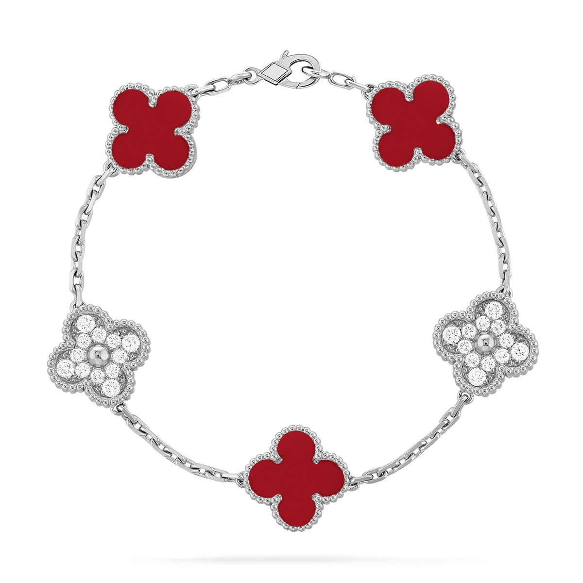 [RAFFINE] CLOVER 5 MOTIF RED CORNELIAN BRACELET COLLECTION