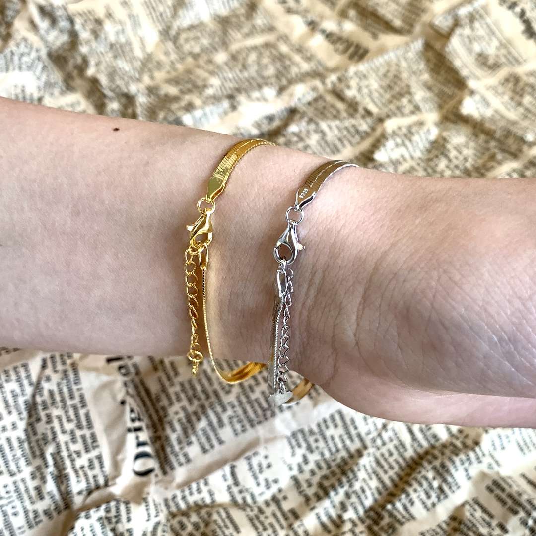 [RAFFINE]Flat Snake Bone Chain Blade Necklace