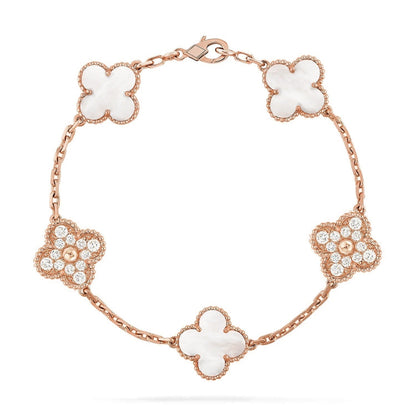 [RAFFINE]CLOVER WHITE PEARL MOP 5 MOTIF BRACELET COLLECTION