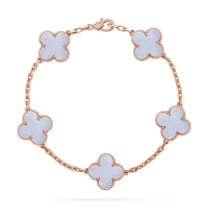 [RAFFINE] CLOVER 5 MOTIF PURPLE CHALCEDONY BRACELET COLLECTION