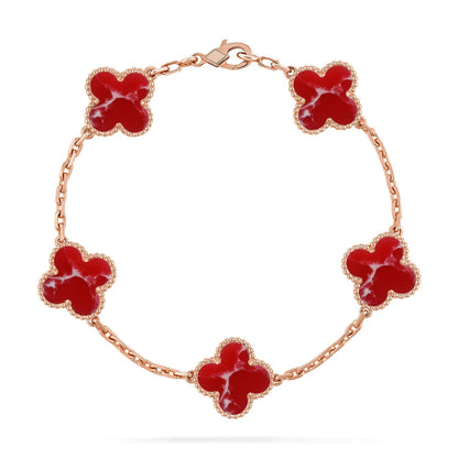 [RAFFINE]CLOVER 5 MOTIF RED PATTERN BRACELET COLLECTION