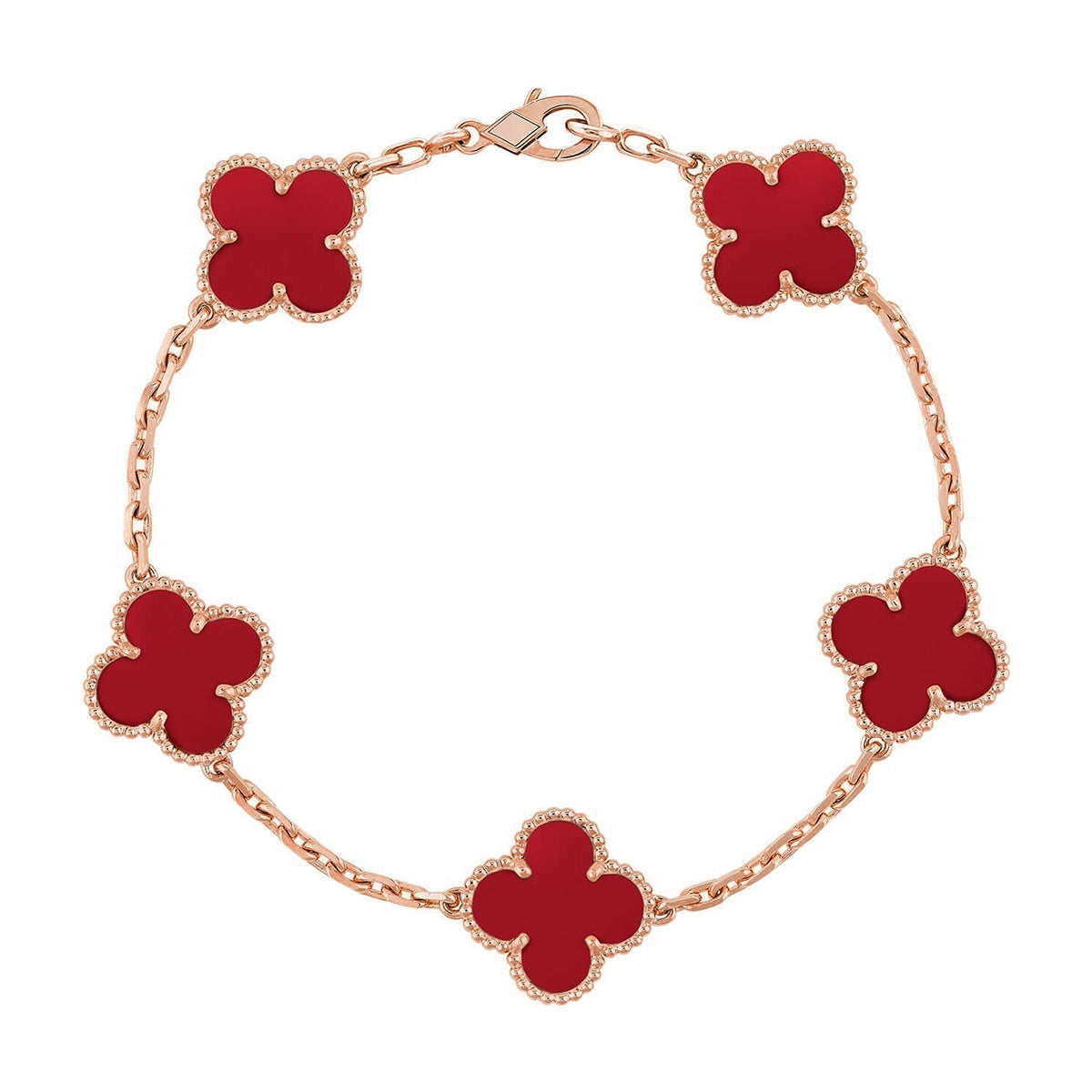 [RAFFINE] CLOVER 5 MOTIF RED CORNELIAN BRACELET COLLECTION