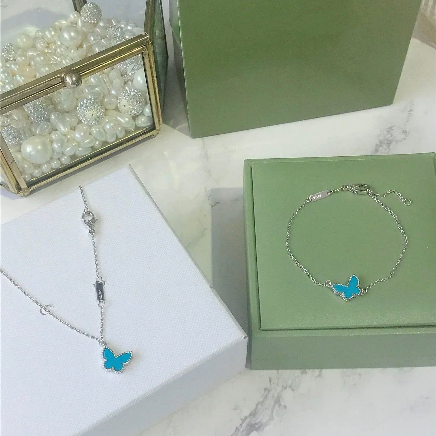 [RAFFINE]BUTTERFLY TURQUOISE BUTTERFLY BRACELET SILVER