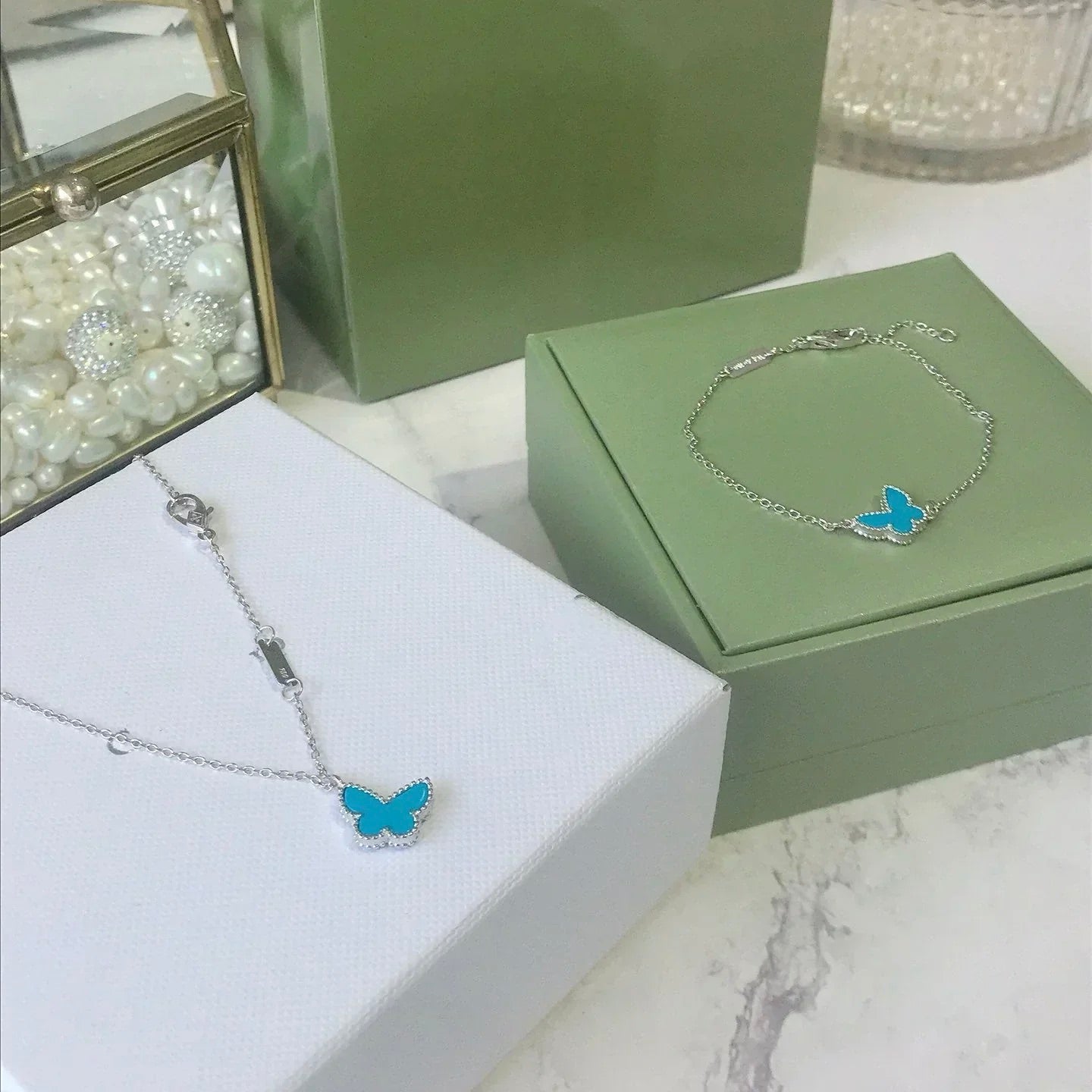 [RAFFINE]BUTTERFLY TURQUOISE BUTTERFLY BRACELET SILVER
