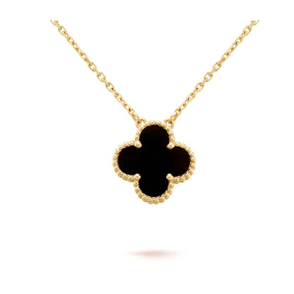 [RAFFINE]CLOVER 15MM BLACK ONYX SINGLE FLOWER NECKLACE