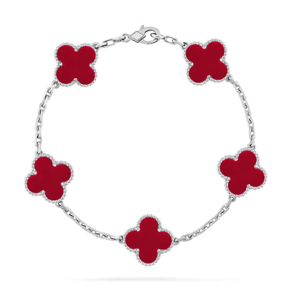 [RAFFINE] CLOVER 5 MOTIF RED CORNELIAN BRACELET COLLECTION