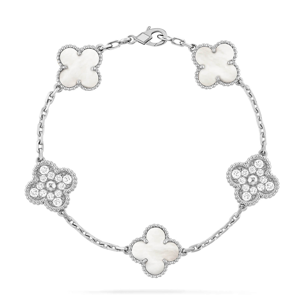 [RAFFINE]CLOVER WHITE PEARL MOP 5 MOTIF BRACELET COLLECTION