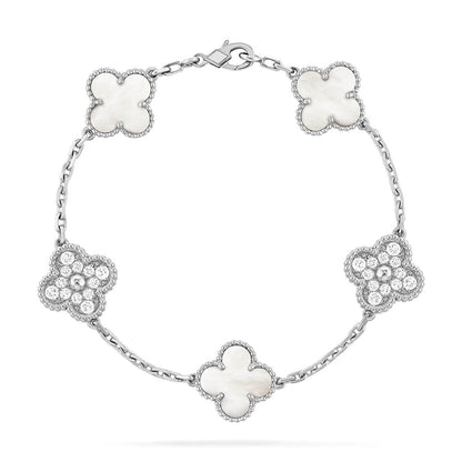 [RAFFINE]CLOVER WHITE PEARL MOP 5 MOTIF BRACELET COLLECTION
