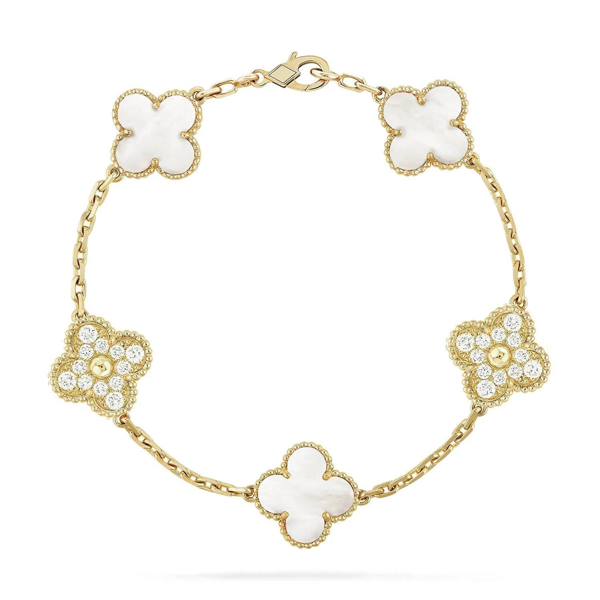 [RAFFINE]CLOVER WHITE PEARL MOP 5 MOTIF BRACELET COLLECTION
