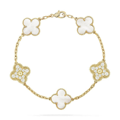 [RAFFINE]CLOVER WHITE PEARL MOP 5 MOTIF BRACELET COLLECTION