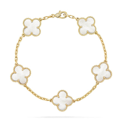 [RAFFINE]CLOVER WHITE PEARL MOP 5 MOTIF BRACELET COLLECTION