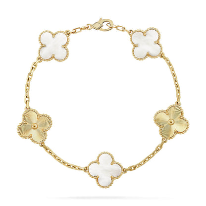 [RAFFINE]CLOVER WHITE PEARL MOP 5 MOTIF BRACELET COLLECTION