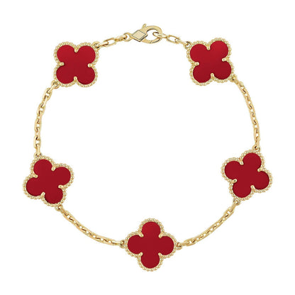 [RAFFINE] CLOVER 5 MOTIF RED CORNELIAN BRACELET COLLECTION