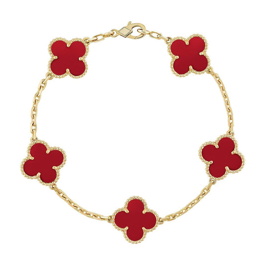 [RAFFINE] CLOVER 5 MOTIF RED CORNELIAN BRACELET COLLECTION