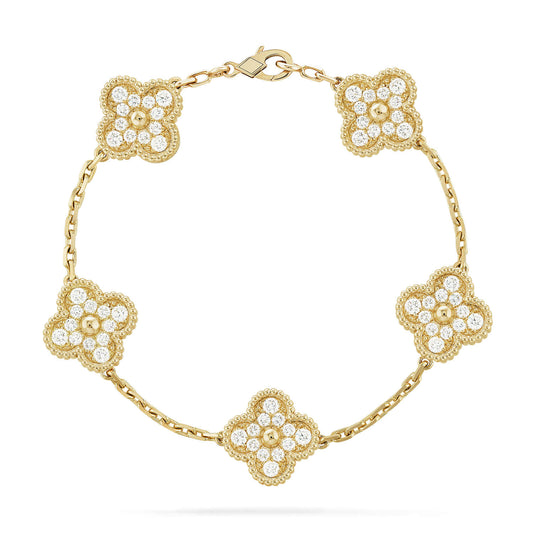 [RAFFINE] CLOVER 5 MOTIF FULL DIAMOND BRACELET COLLECTION