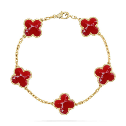 [RAFFINE]CLOVER 5 MOTIF RED PATTERN BRACELET COLLECTION