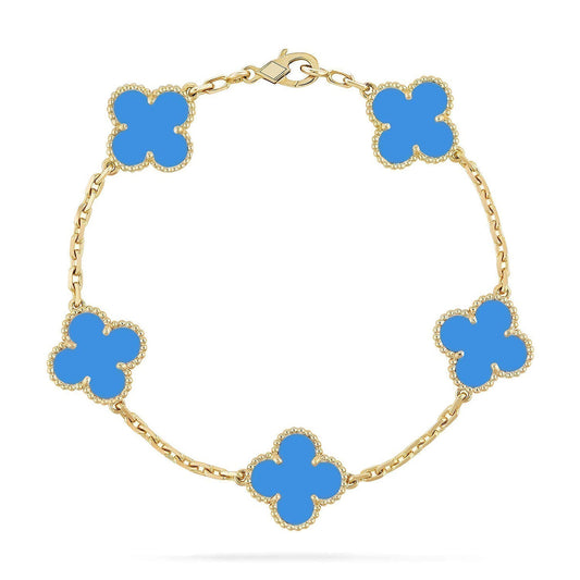 [RAFFINE] CLOVER 5 MOTIF BLUE AGATE BRACELET COLLECTION