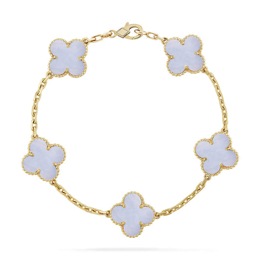 [RAFFINE] CLOVER 5 MOTIF PURPLE CHALCEDONY BRACELET COLLECTION