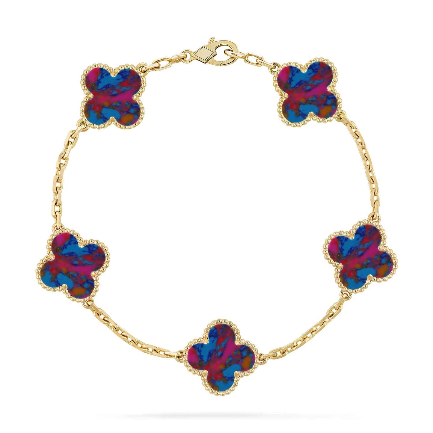 [RAFFINE]CLOVER 5 MOTIF COLOR GEMSTONES BRACELET COLLECTION