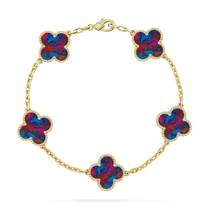 [RAFFINE]CLOVER 5 MOTIF COLOR GEMSTONES BRACELET COLLECTION