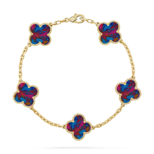 [RAFFINE]CLOVER 5 MOTIF COLOR GEMSTONES BRACELET COLLECTION