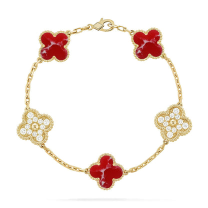 [RAFFINE]CLOVER 5 MOTIF RED PATTERN BRACELET COLLECTION