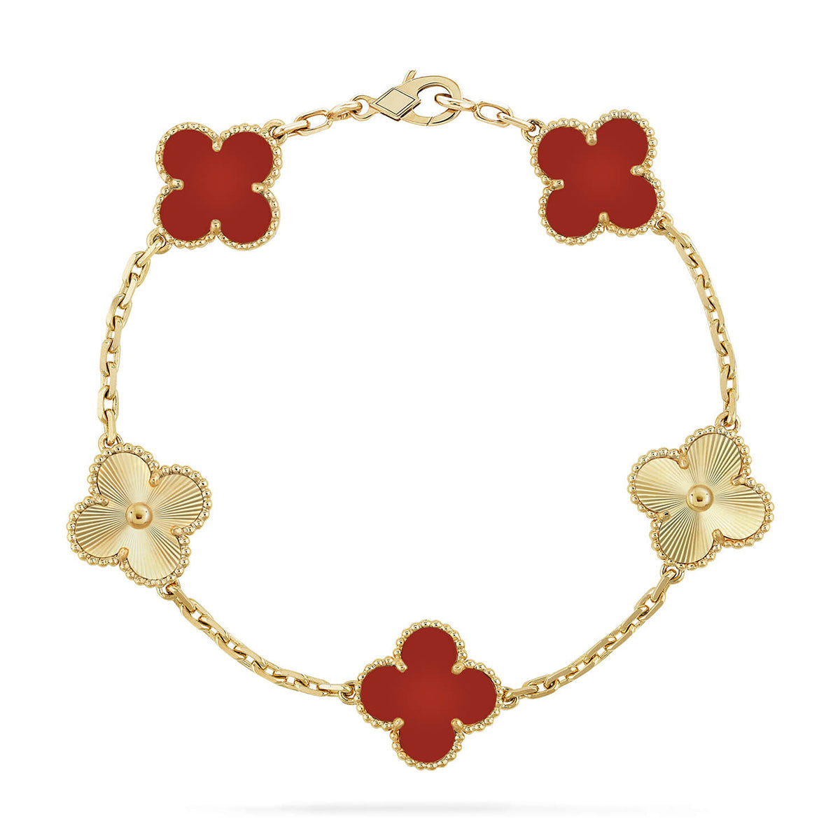 [RAFFINE] CLOVER 5 MOTIF RED CORNELIAN BRACELET COLLECTION