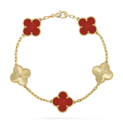 [RAFFINE] CLOVER 5 MOTIF RED CORNELIAN BRACELET COLLECTION