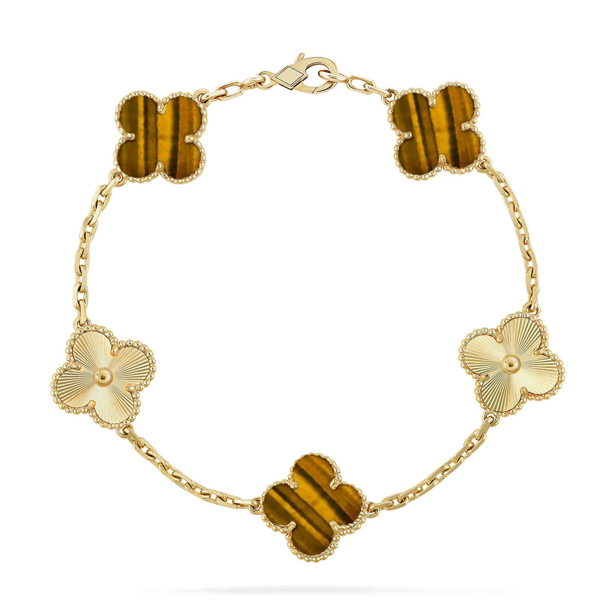 [RAFFINE] CLOVER 5 MOTIFS TIGER EYE BRACELET COLLECTION